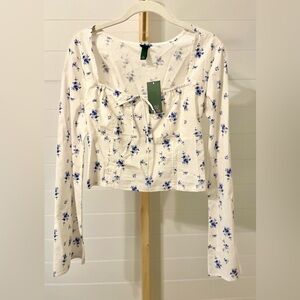 Wild Fable Women's‎ Floral Milkmaid Top Cream Blue - Small